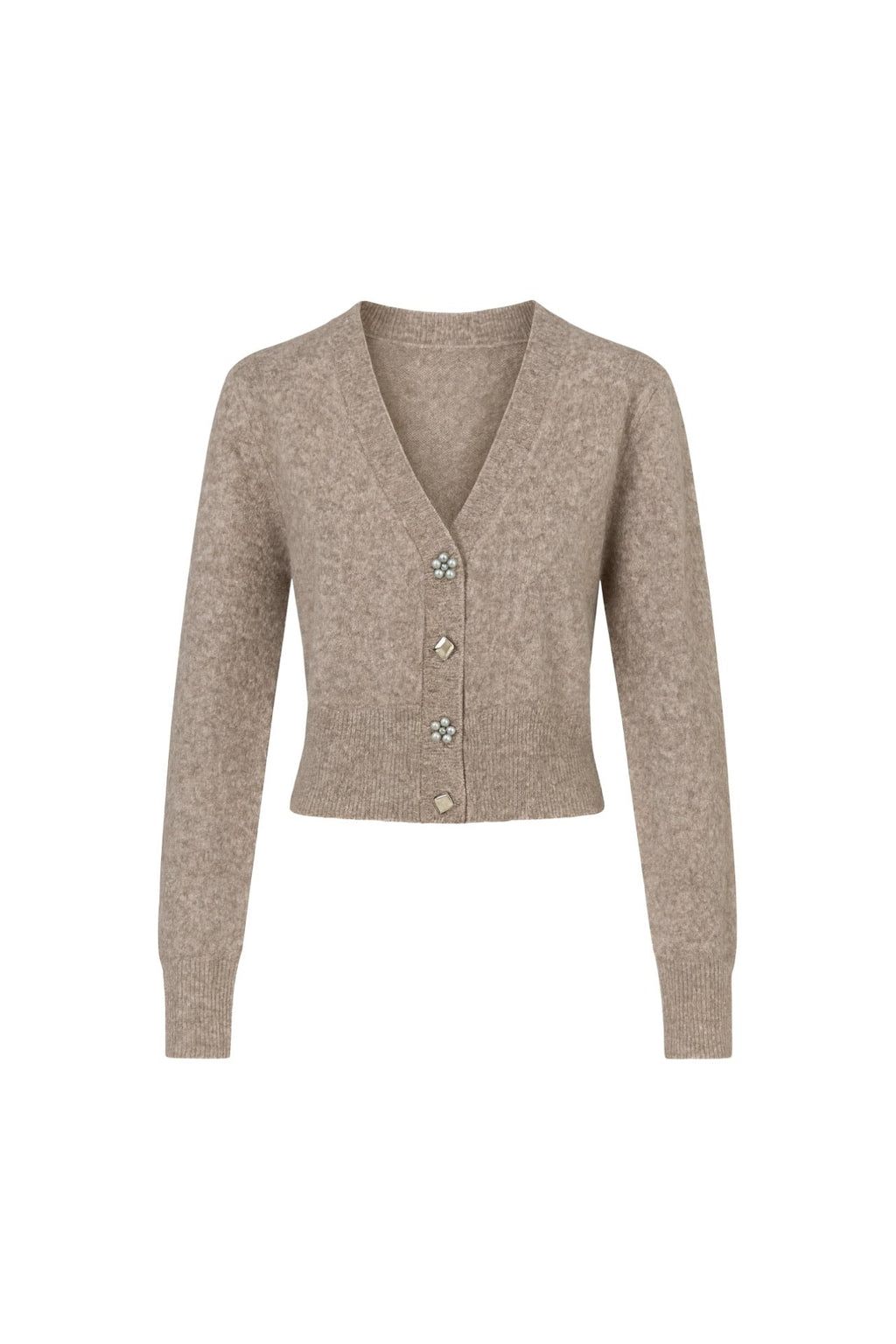 V-Neck Accessory Detail Stone Knit Cardigan