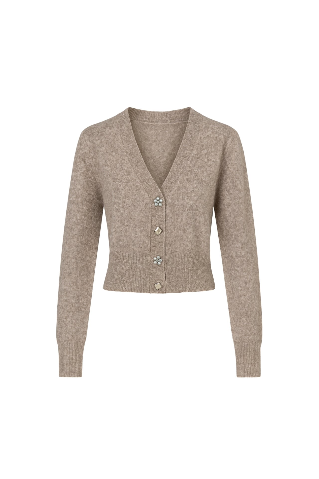 V-Neck Accessory Detail Stone Knit Cardigan