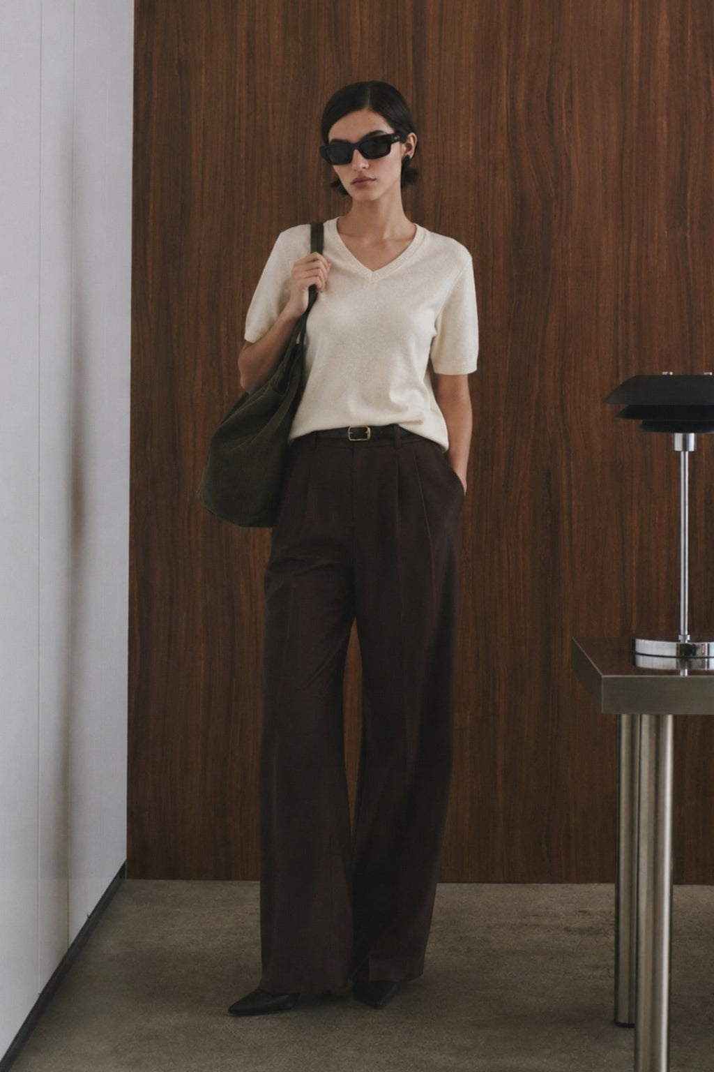 V-Neck Short Sleeve Textured White Blouse
