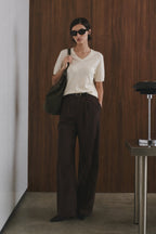 V-Neck Short Sleeve Textured White Blouse