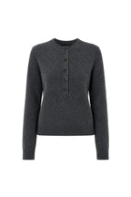 Crew Neck Button Detail Textured Gray Blouse