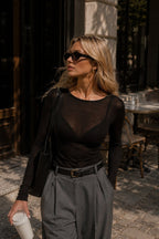 Boat Neck Black Transparent Blouse