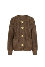 Chunky Knit Button Detail Brown Cardigan