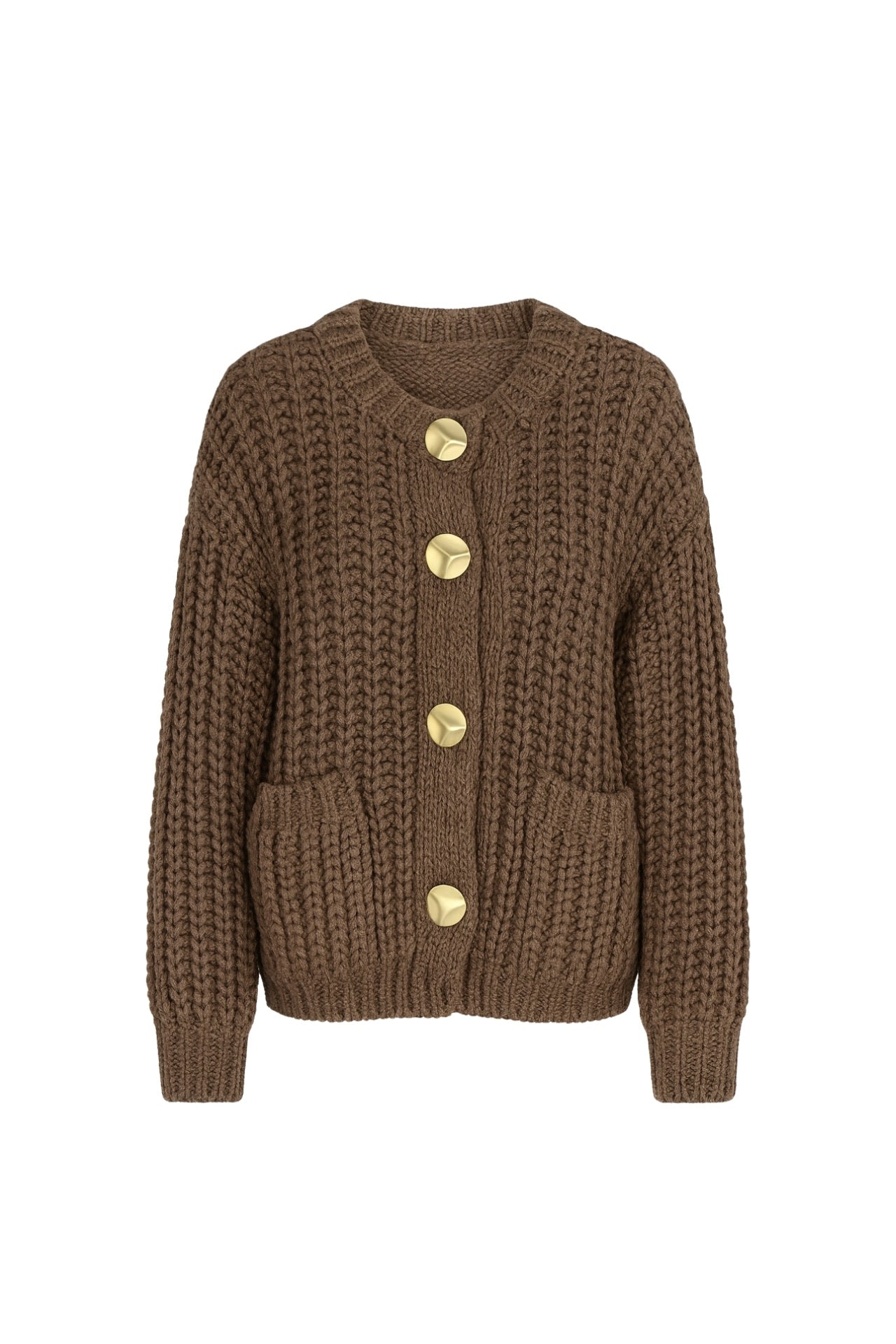 Chunky Knit Button Detail Brown Cardigan