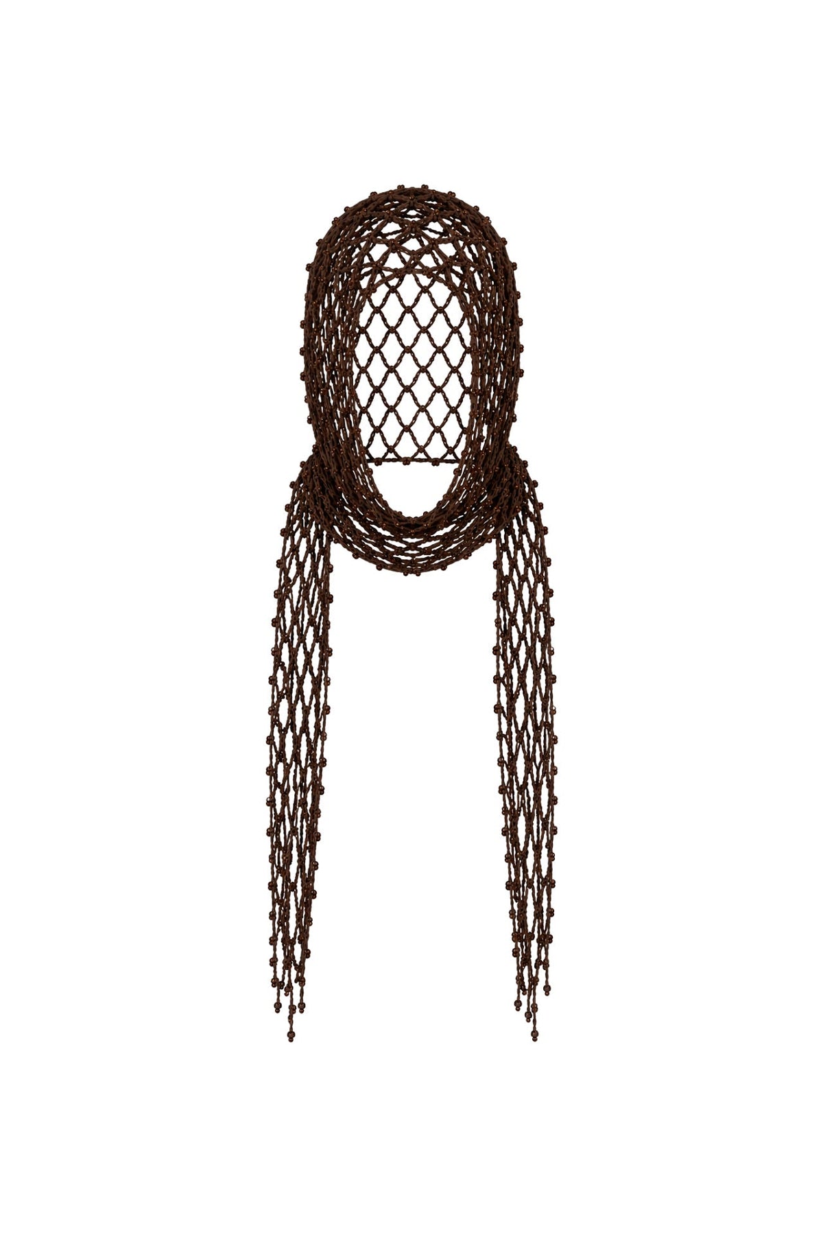 Brown Tie-Up Hair Accessory with Pearl Detail