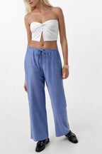 Thin Belt Tie Detail Dark Blue Pants