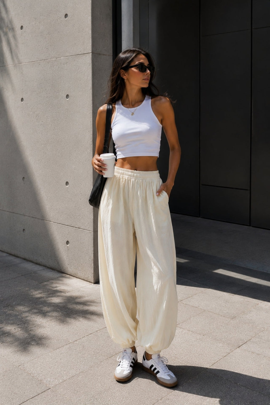 Yellow Modal Balloon Trousers with Elasticated Waist Detail