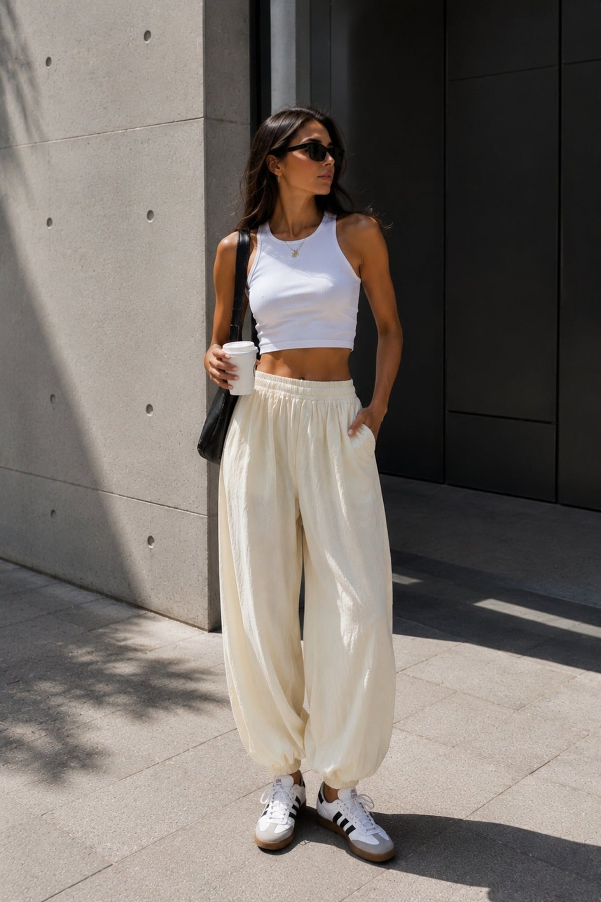 Yellow Modal Balloon Trousers with Elasticated Waist Detail