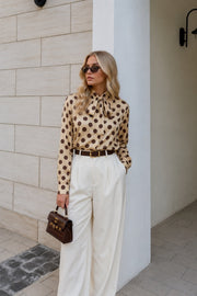 Polka Dot Scarf Detail Yellow Shirt