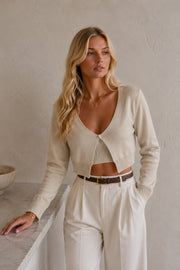 Strap Blouse Cardigan Beige Knitwear Set