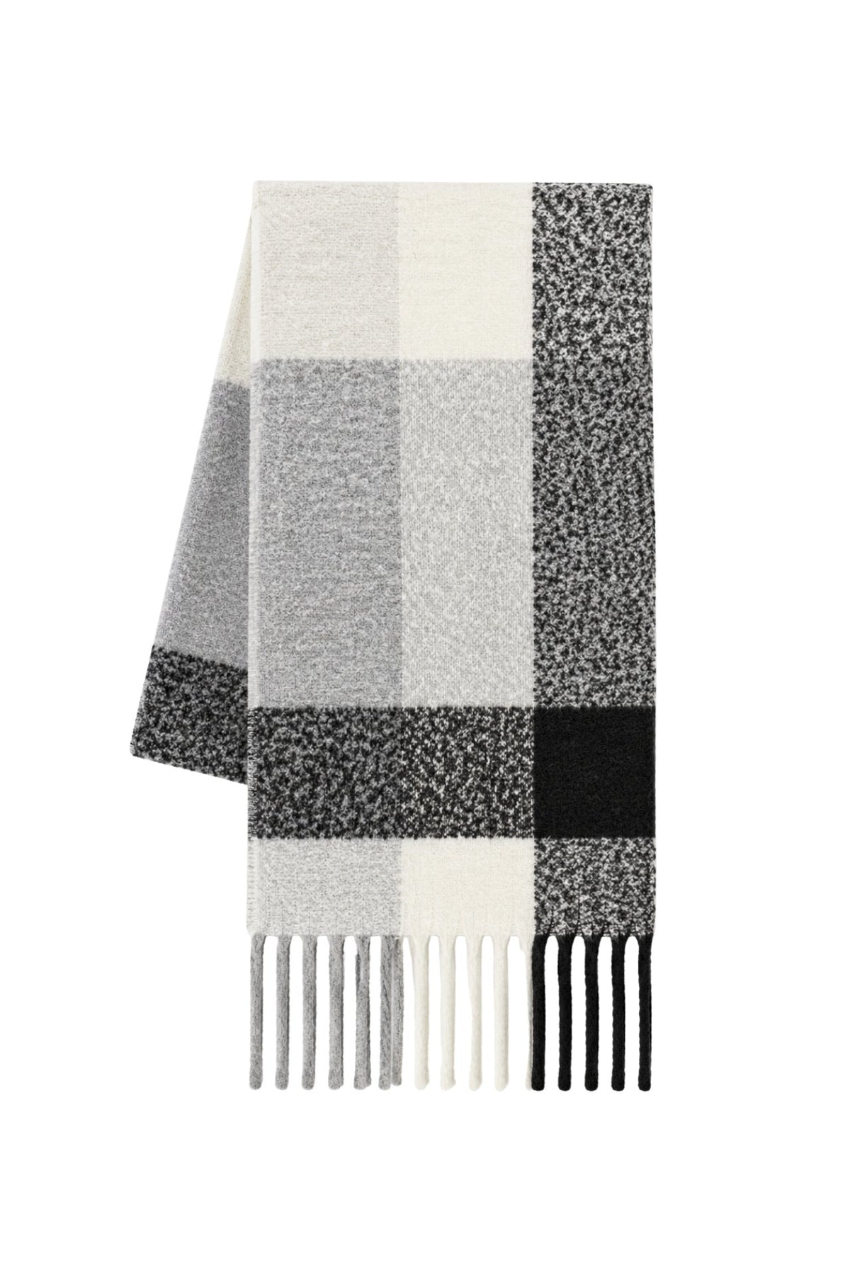 Plaid Pattern Flecked Gray-Black Soft Scarf