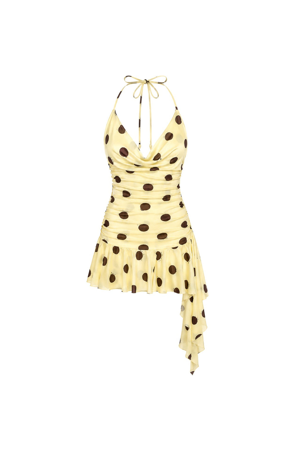 Cowl Neck Polka Dot Yellow Mini Dress