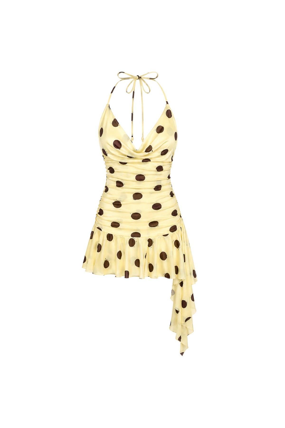 Cowl Neck Polka Dot Yellow Mini Dress