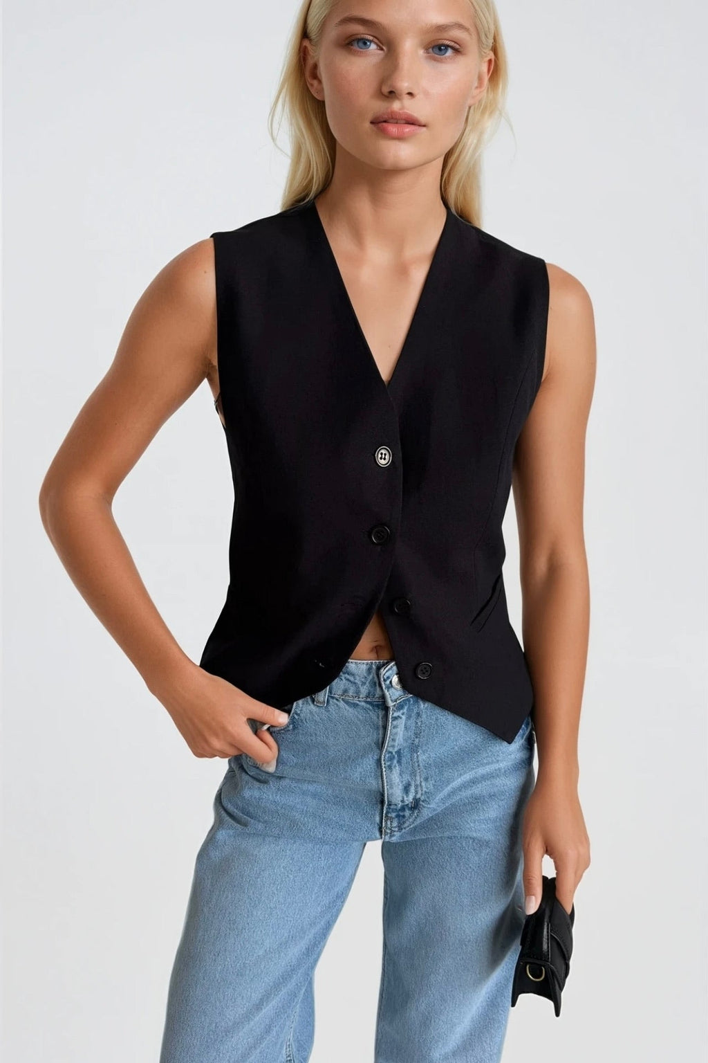 Welt Pocket Buttoned Navy Blue Vest