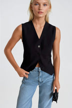 Welt Pocket Buttoned Navy Blue Vest
