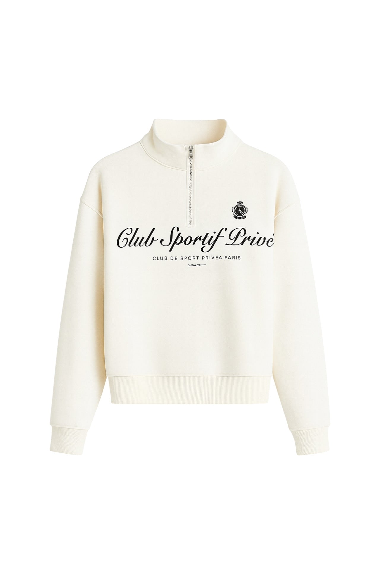 Zipper Detail Baskili Ecru Sweatshirt