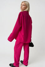 Pocket Fuchsia Shirt Pants Two-Piece Set