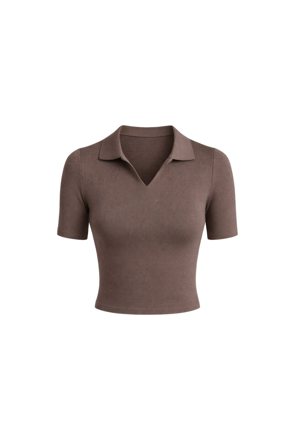 Polo Collar Beige Knit Crop Blouse