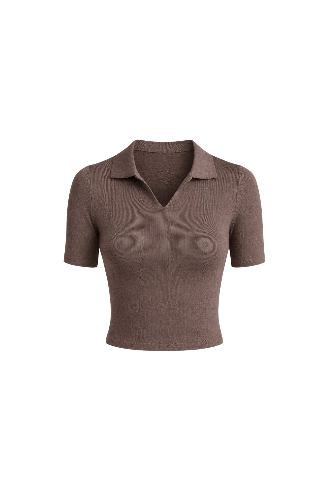 Polo Collar Beige Knit Crop Blouse