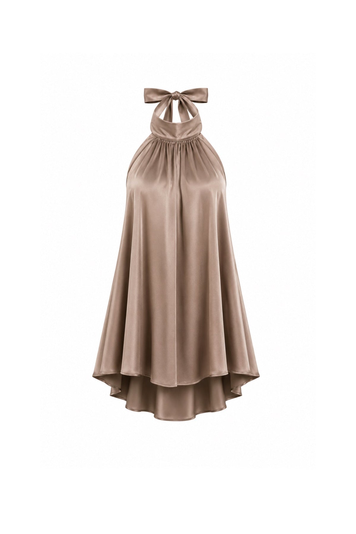 Beige Satin Turtleneck Backless Mini Dress