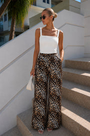 Leopard Print High-Waisted Palazzo Satin Trousers