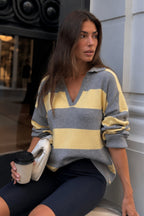 Striped Polo Collar Gray Knit Kazak