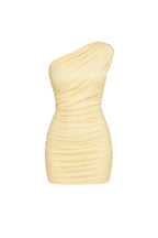 One-Shoulder Ruched Yellow Mini Dress