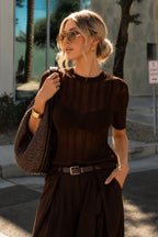 Şerit Detay Sheer Oversize Brown Knit Blouse