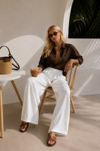 Accessory Detail Linen Ecru Pants