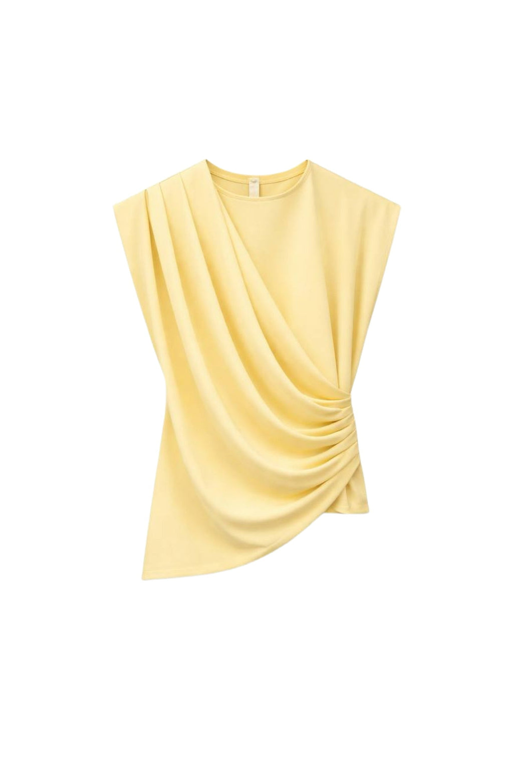 Ruched Shoulder Sleeveless Yellow Blouse