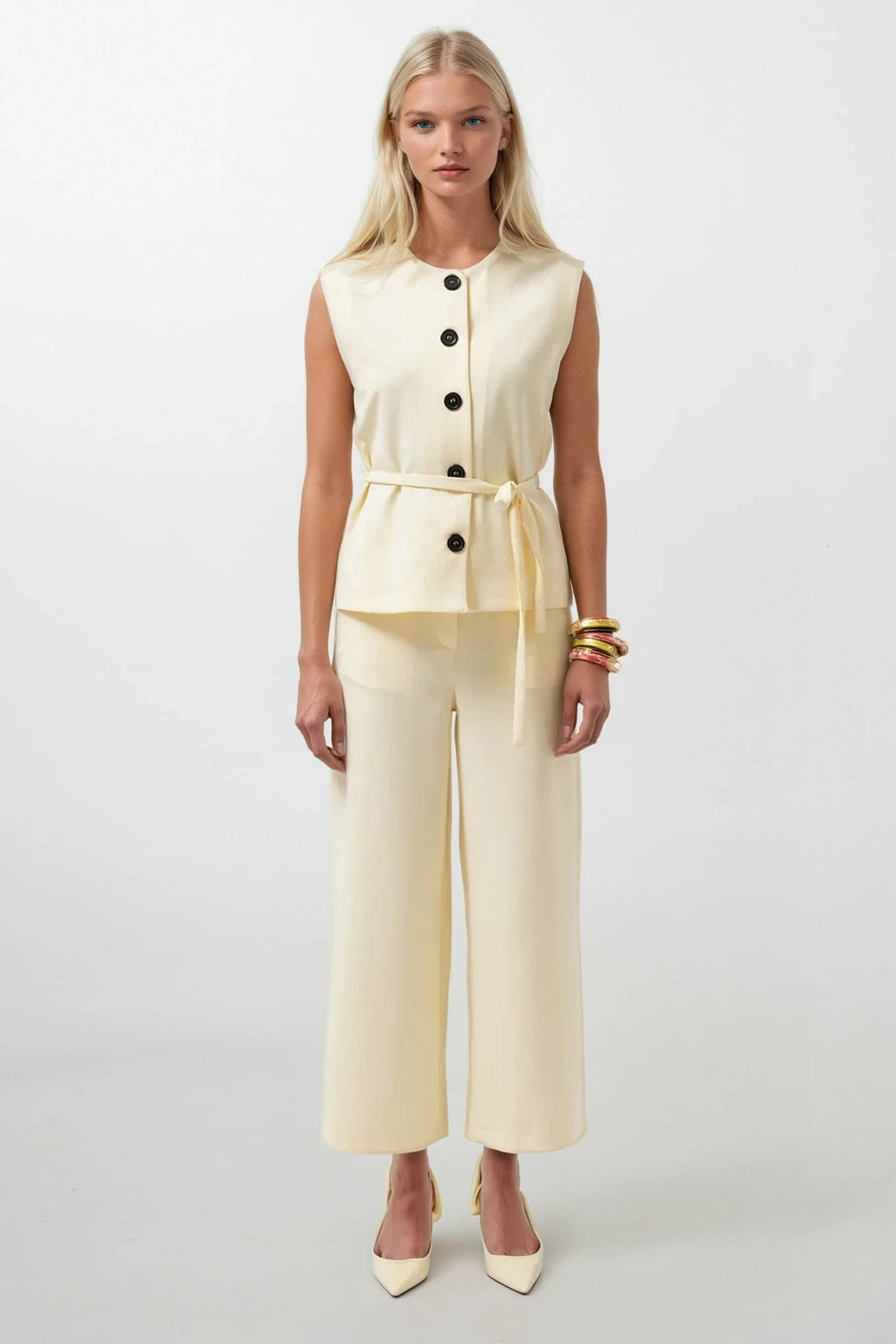 Sash Detail Woven Yellow Vest