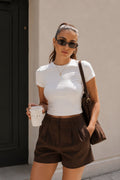 Crew Neck Lycra White Crop T-Shirt