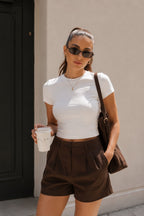 Crew Neck Lycra White Crop T-Shirt