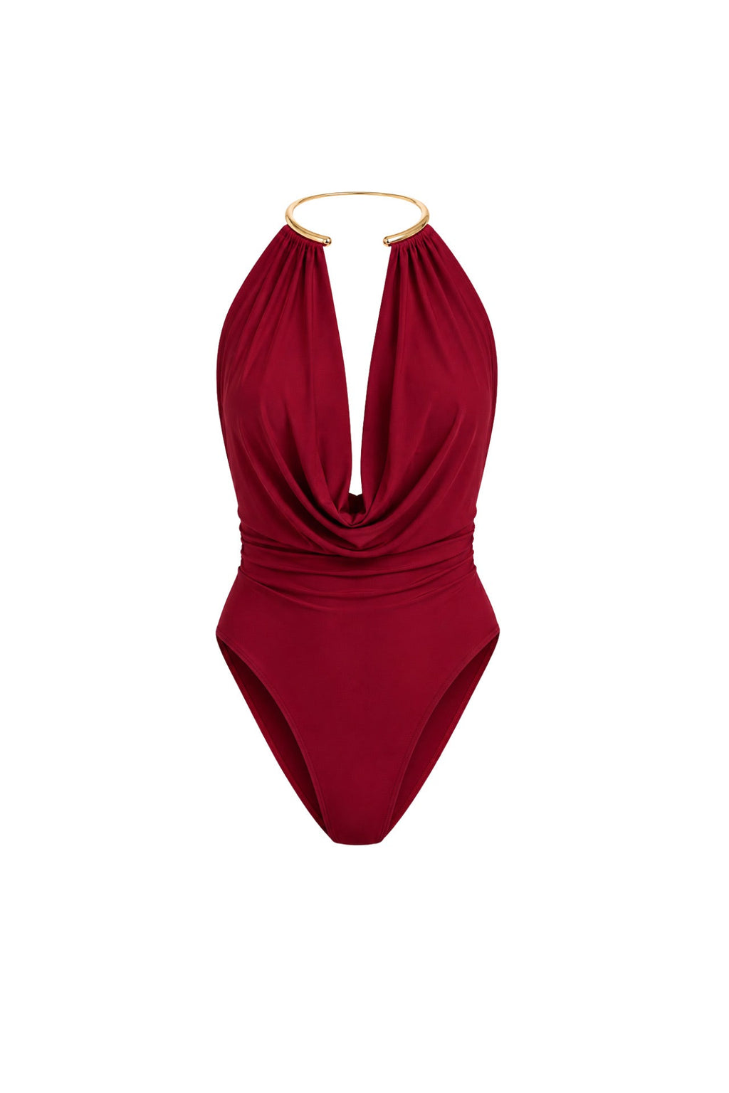 Plunging Neck Accessory Detail Red Bodysuit