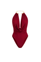Plunging Neck Accessory Detail Red Bodysuit