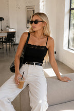 Strappy Lace Detail Black Knitted Blouse