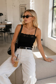 Black Knitted Blouse with Strappy Lace Detail