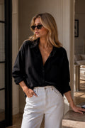 Cep Detay Basic Oversize Black Shirt
