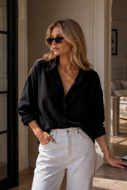 Pocket Detail Basic Oversized Black Shirt