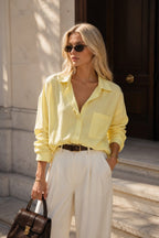 Cep Detay Basic Oversize Yellow Shirt