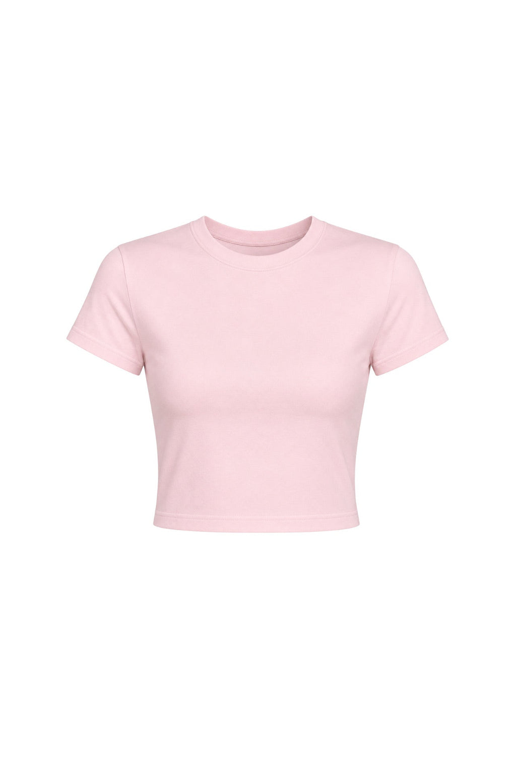 Crew Neck Lycra Pink Crop T-Shirt