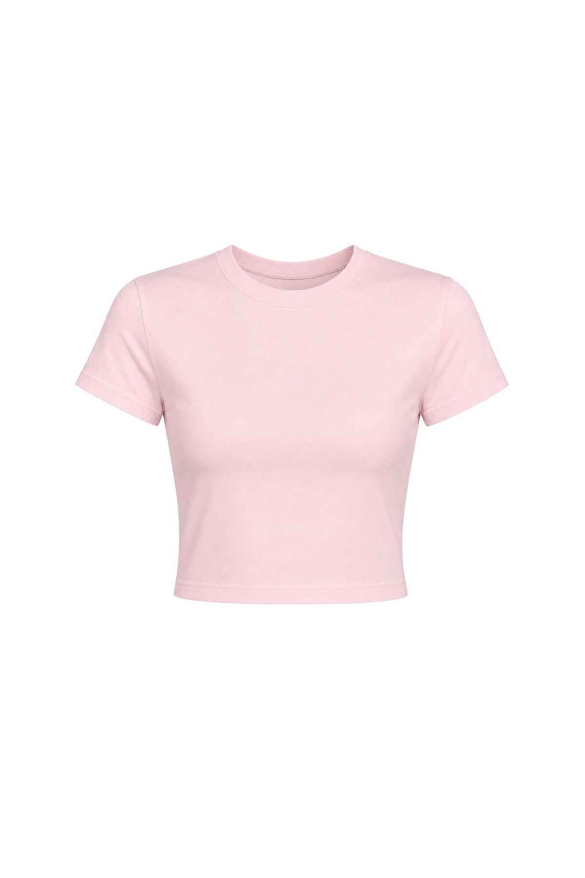 Crew Neck Lycra Pink Crop T-Shirt