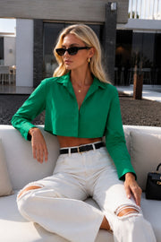 Cuff Detail Green Crop Shirt