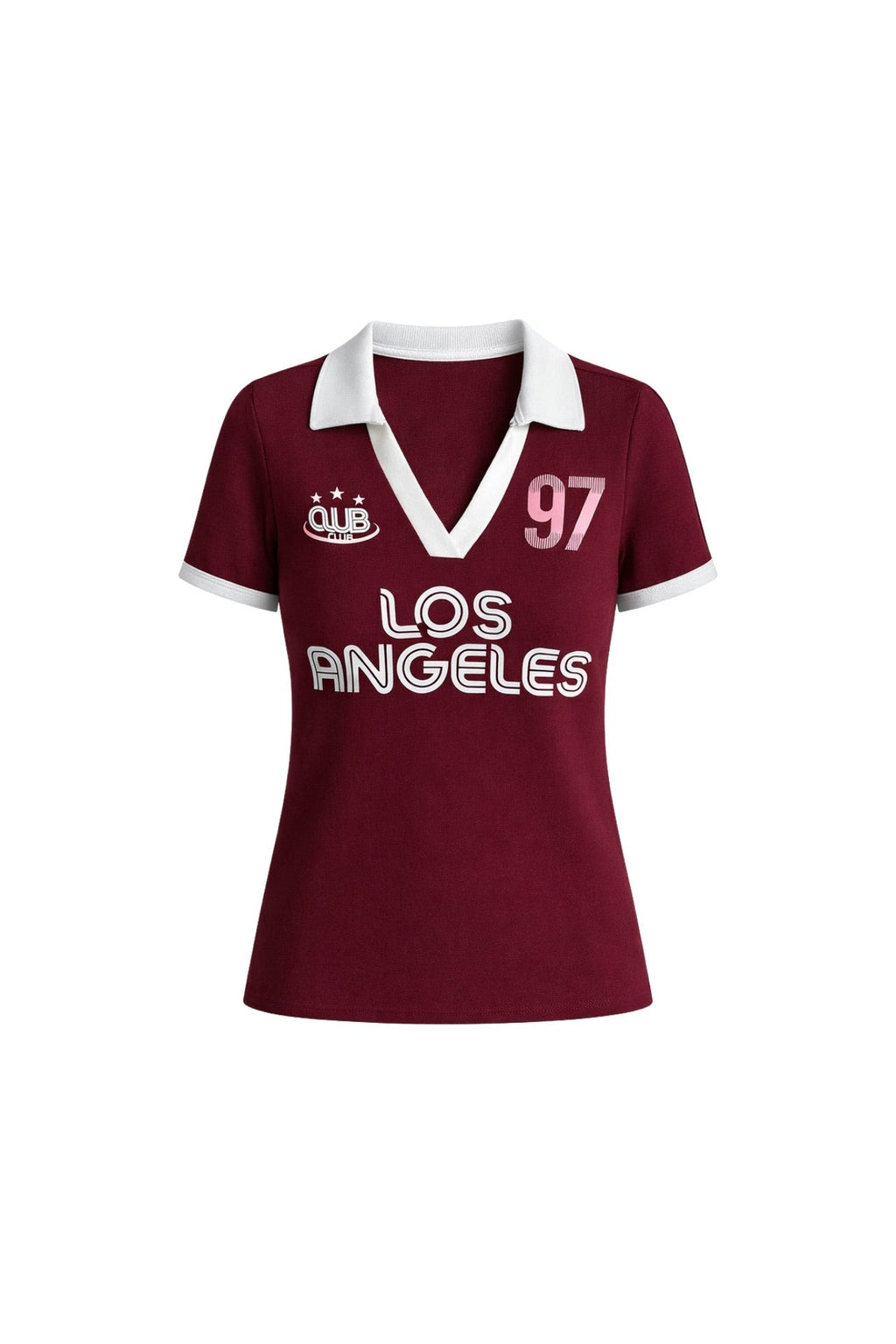 Polo Collar Double Color Printed Burgundy Crop T-Shirt