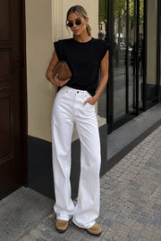 Black Blouse with Waist Gathering Detail and Shoulder Pads