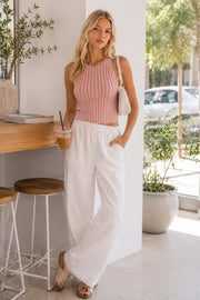 Ribbed Swim Collar Pink Blouse