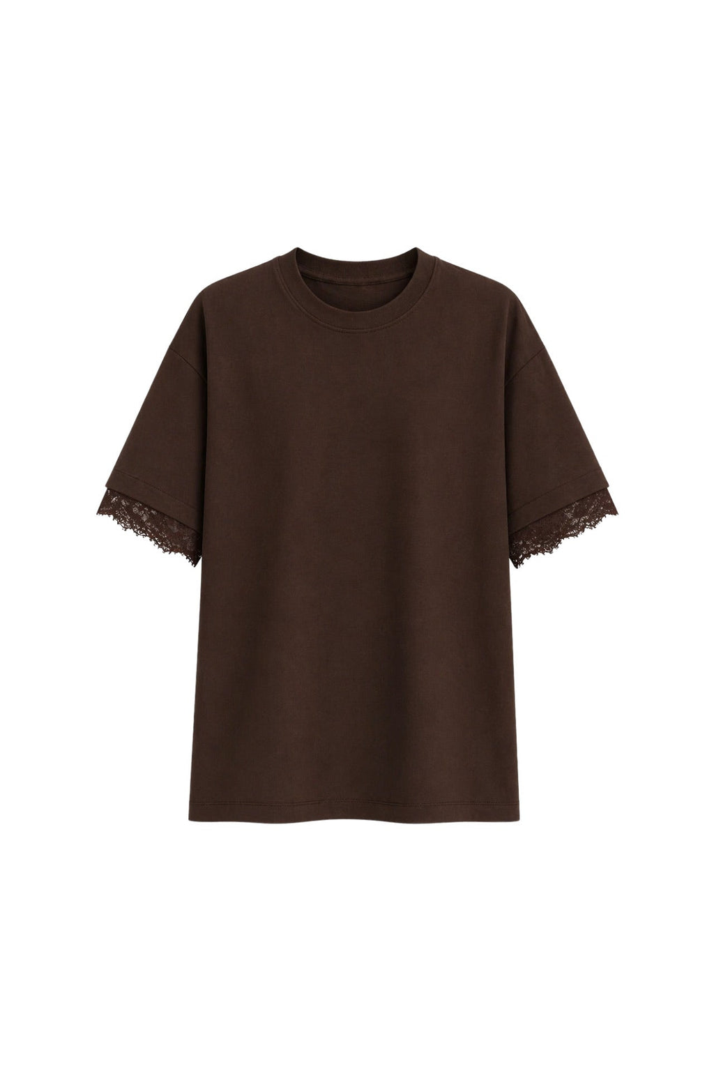 Kol Ve Sırt Lace Detail Brown T-Shirt