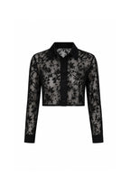 Polo Neck Guipure Black Crop Shirt