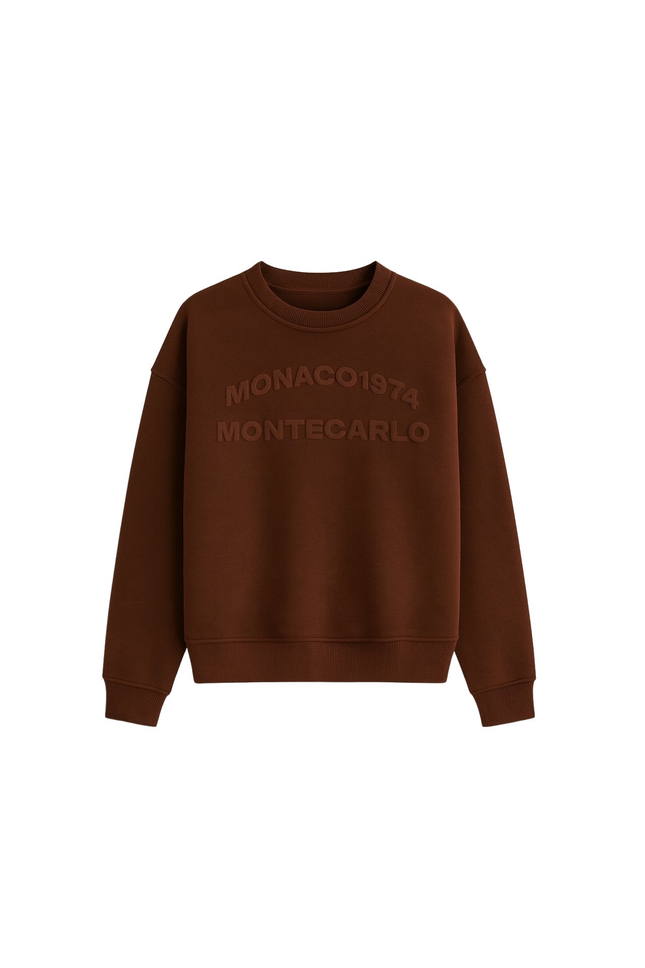 Crew Neck Kabartma Baskili Brown Sweatshirt