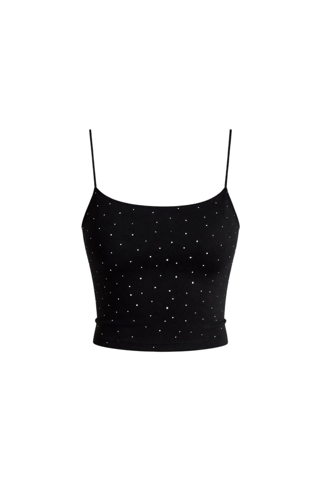 Spaghetti Strap Stone Detail Black Blouse